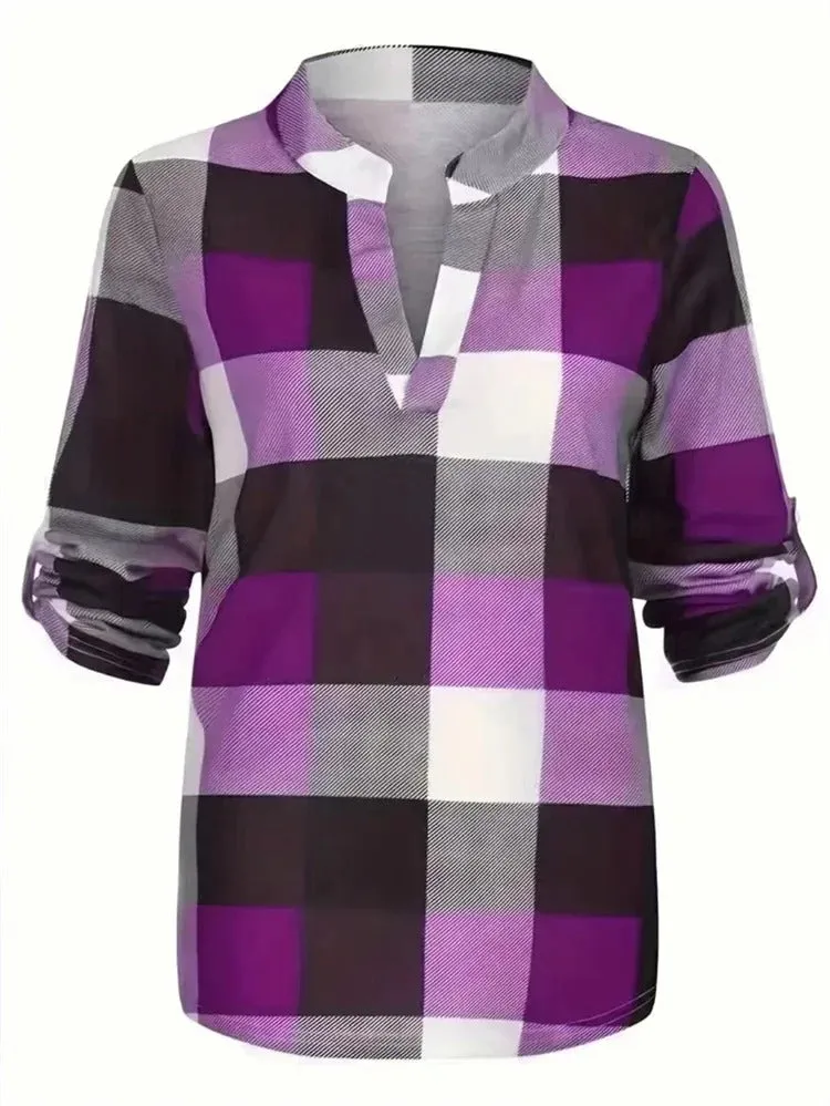 Imogen - Casual Plaid V-Neck Blouse for Women