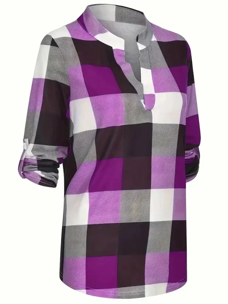 Imogen - Casual Plaid V-Neck Blouse for Women