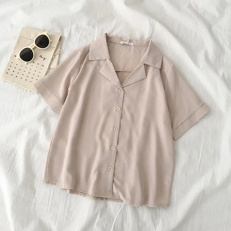 ins Popular Chiffon Shirt Summer Women Korean Niche Trendy Suit Collar Short Sleeve Blouse