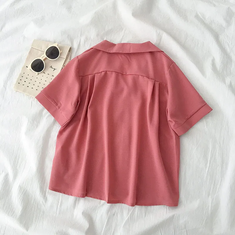 ins Popular Chiffon Shirt Summer Women Korean Niche Trendy Suit Collar Short Sleeve Blouse