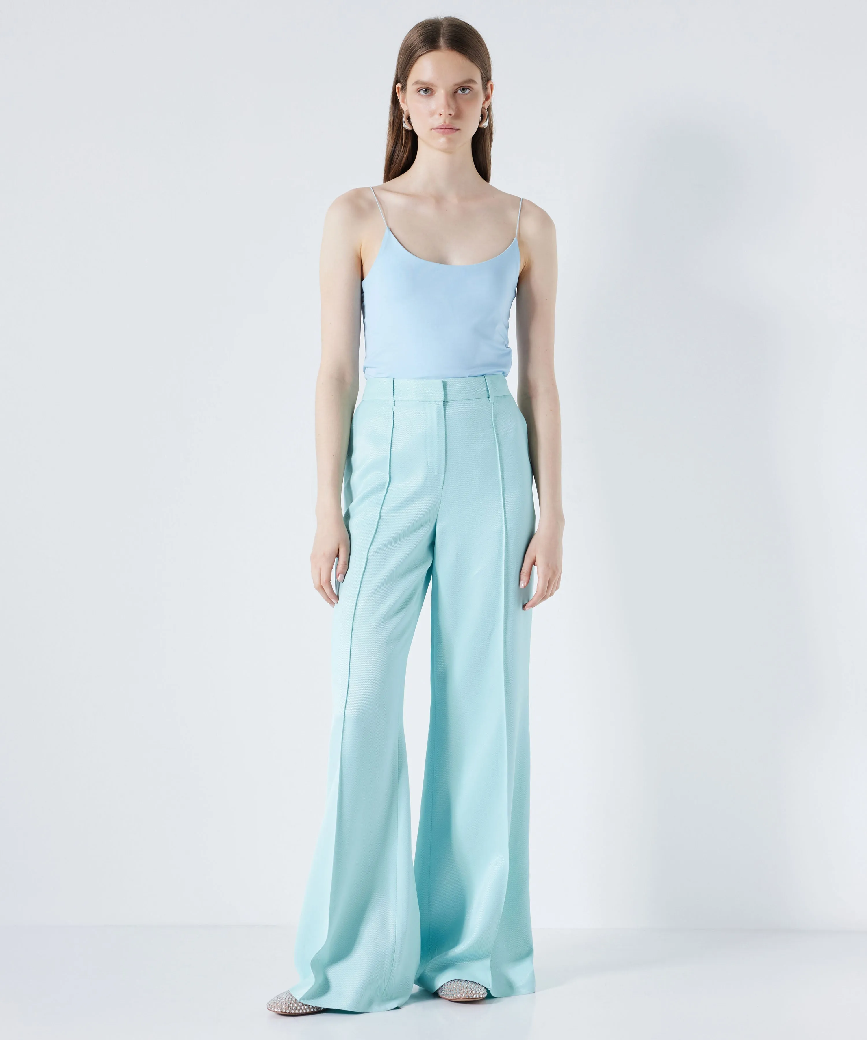 Ipekyol Pleated Detail Wide Leg Trousers Aqua