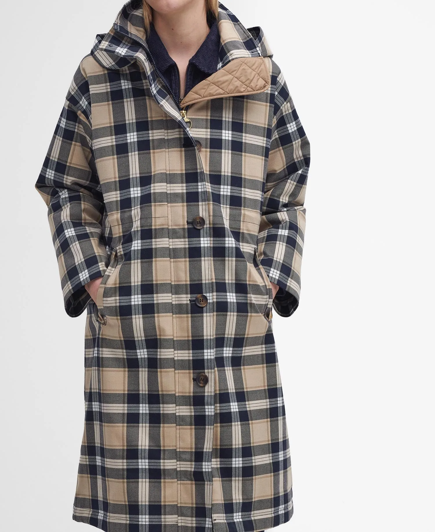 Iris Tartan Waterproof Jacket White Pepper Navy Check