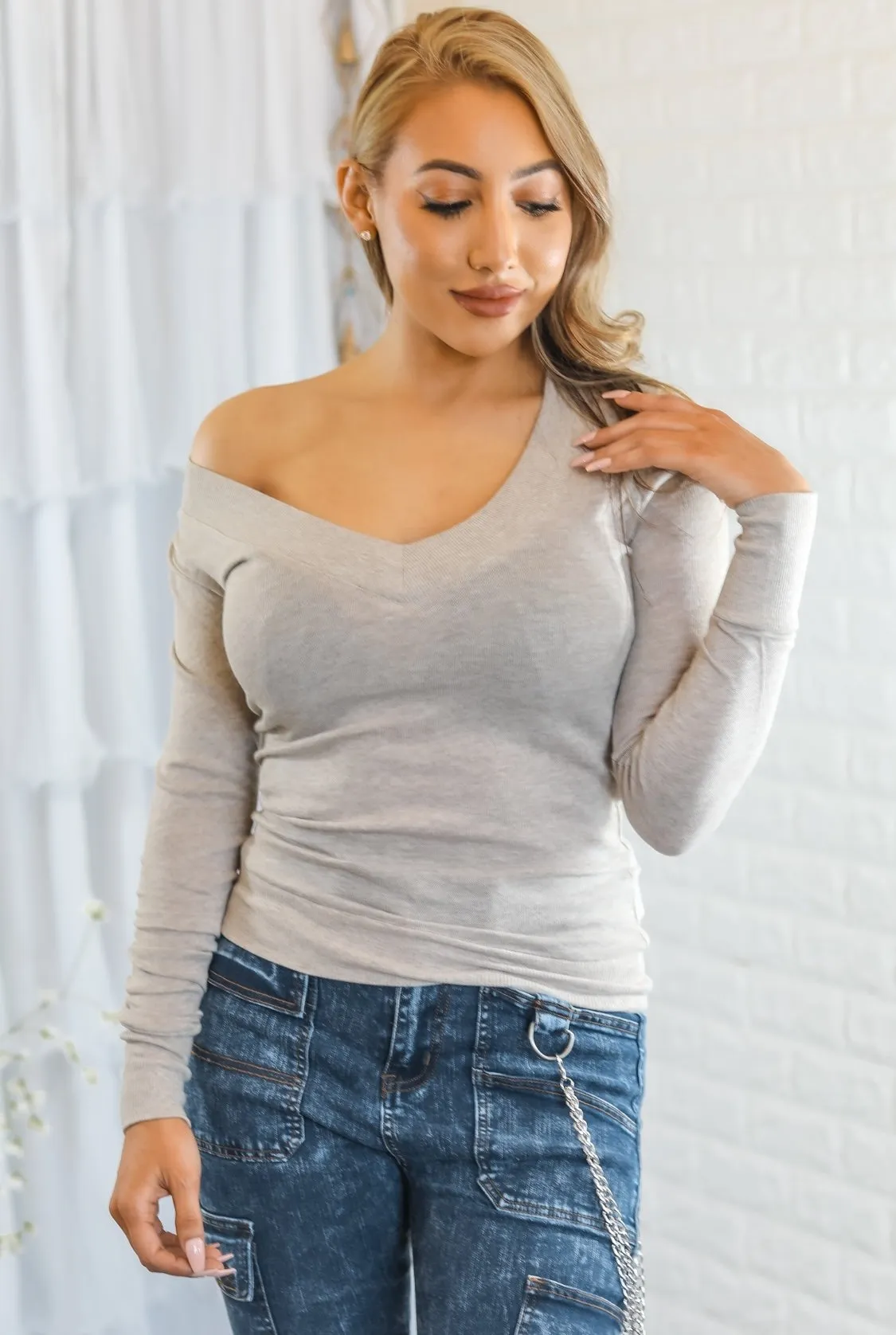 Keep it Cozy V Neck Sweater Oatmeal