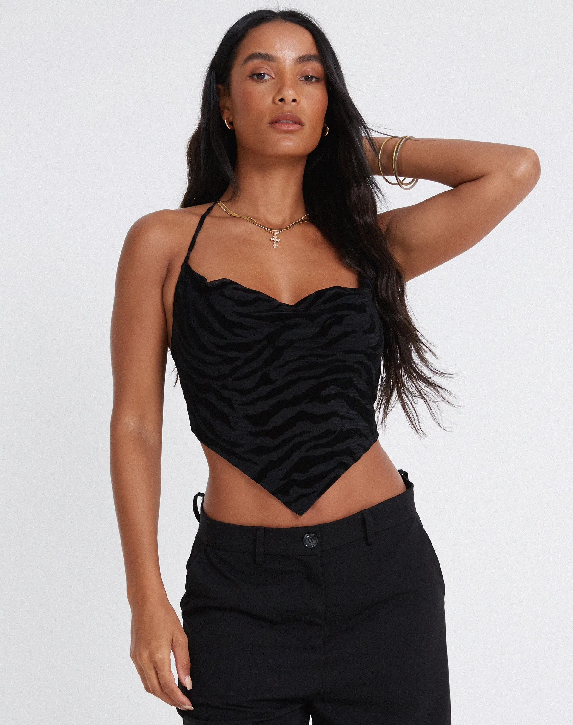 Ketia Crop Top in Zebra Flock Black