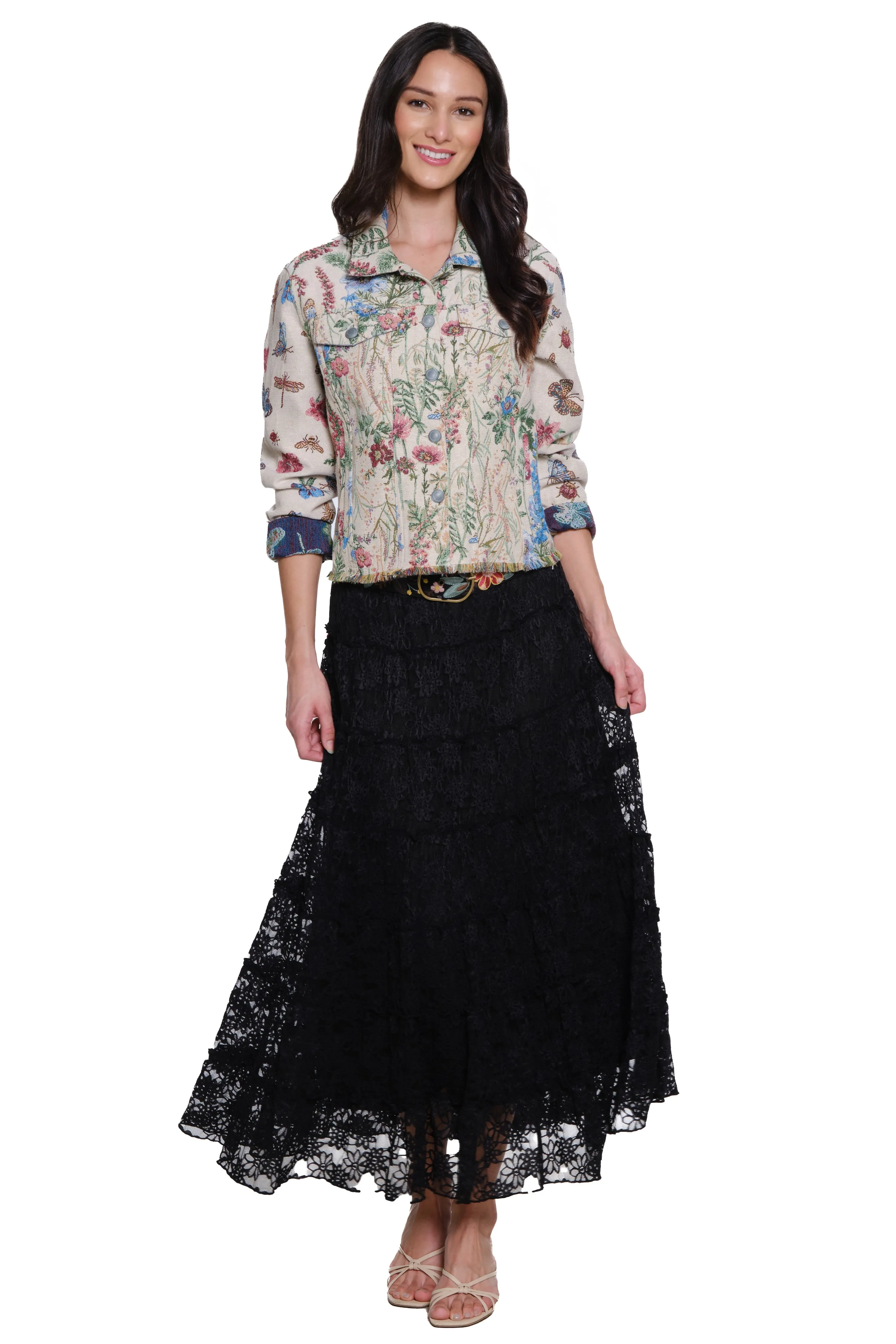 Lace Tiered Skirt - Black