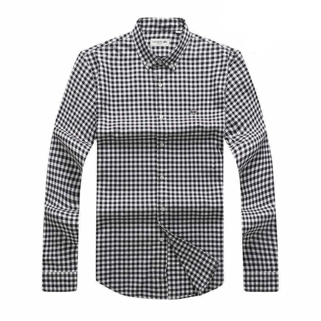 Lacoste Gingham Cotton Long Sleeve Shirt- Black