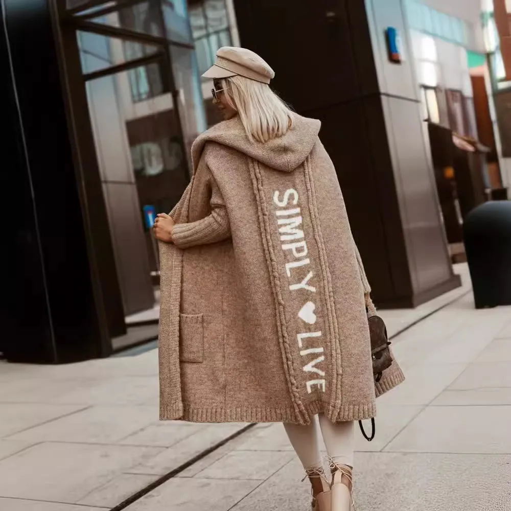 Large Long Simply Live Hooded Cardigan