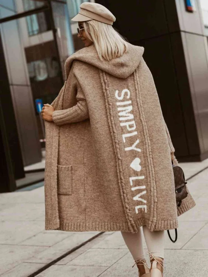 Large Long Simply Live Hooded Cardigan