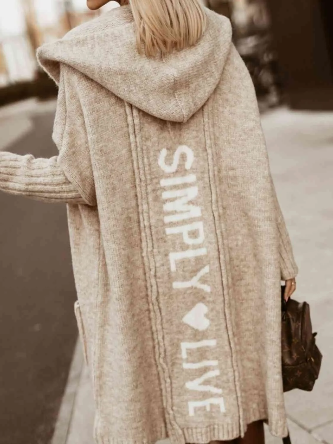 Large Long Simply Live Hooded Cardigan