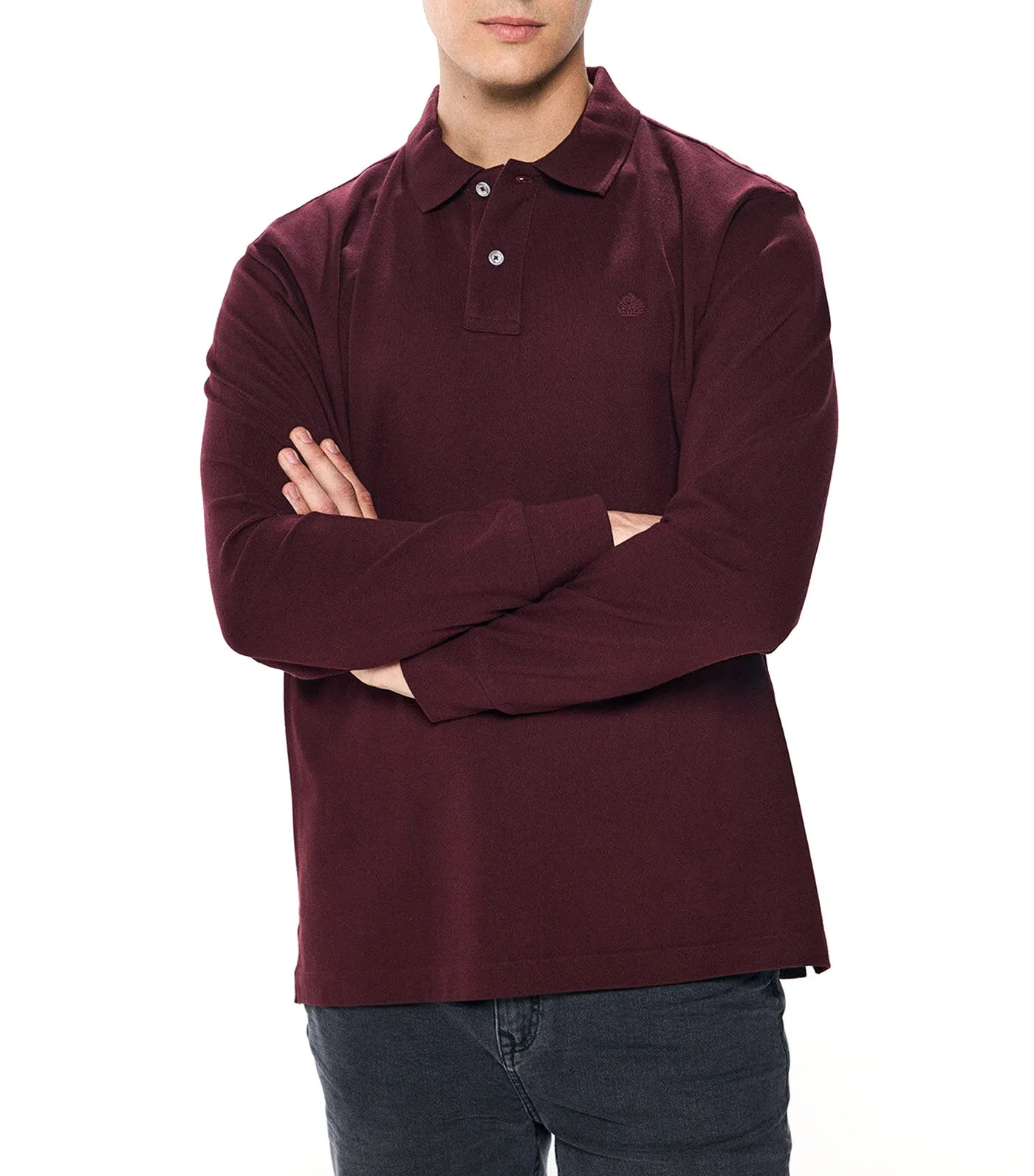 Long Sleeve Basic Polo Shirt Maroon