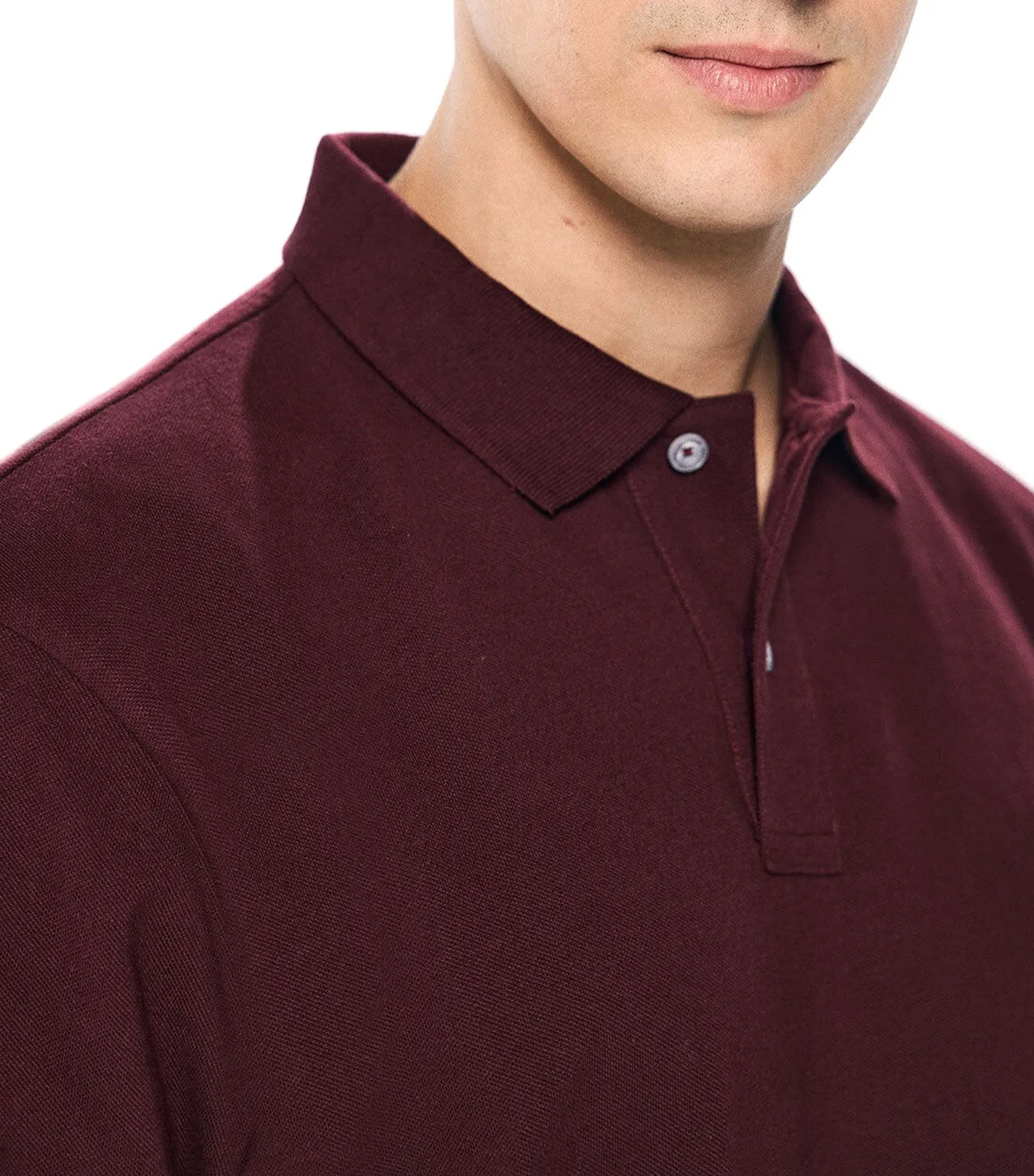 Long Sleeve Basic Polo Shirt Maroon