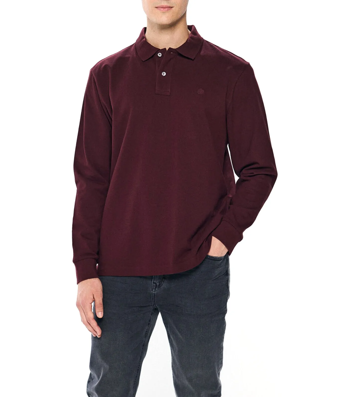 Long Sleeve Basic Polo Shirt Maroon