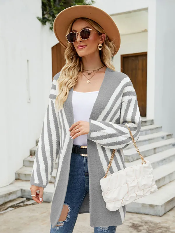 Loose Rhombus Stripes Cardigan Tops