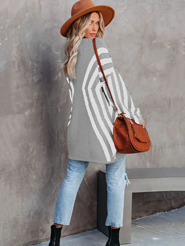 Loose Rhombus Stripes Cardigan Tops