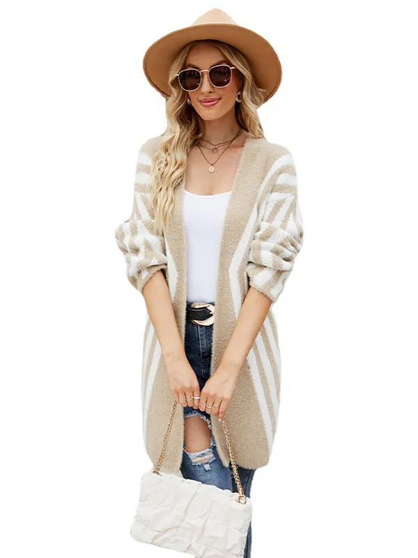 Loose Rhombus Stripes Cardigan Tops