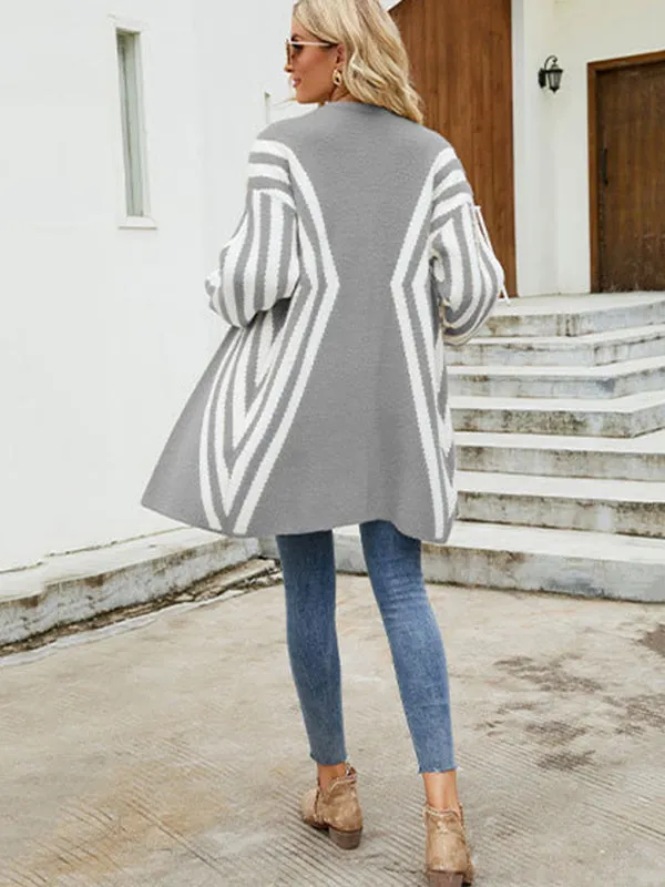 Loose Rhombus Stripes Cardigan Tops