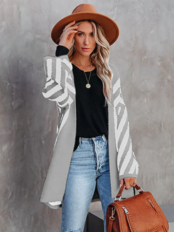 Loose Rhombus Stripes Cardigan Tops