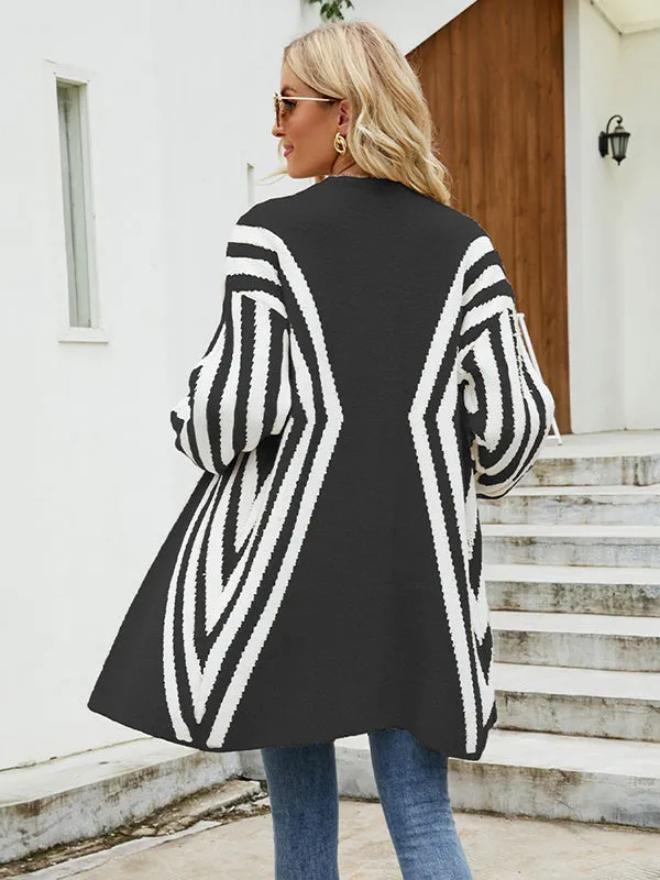 Loose Rhombus Stripes Cardigan Tops