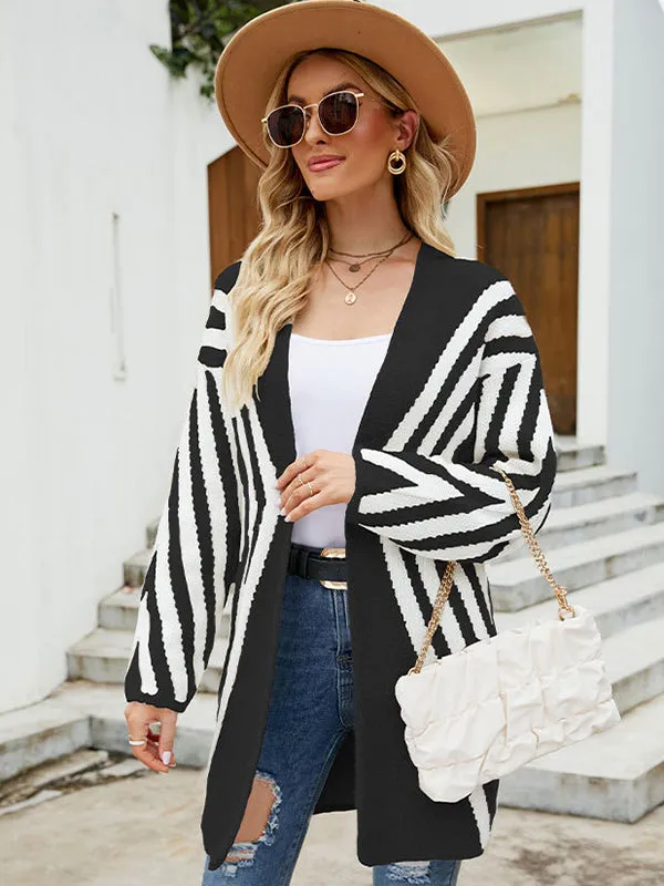 Loose Rhombus Stripes Cardigan Tops