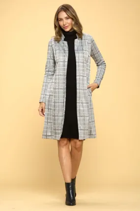 Luxe Plaid Grey Long Sleeve Open Coat