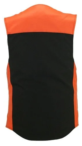 Made in USA Leather & Cordura Zippered Motorcycle Vest Orange & Black