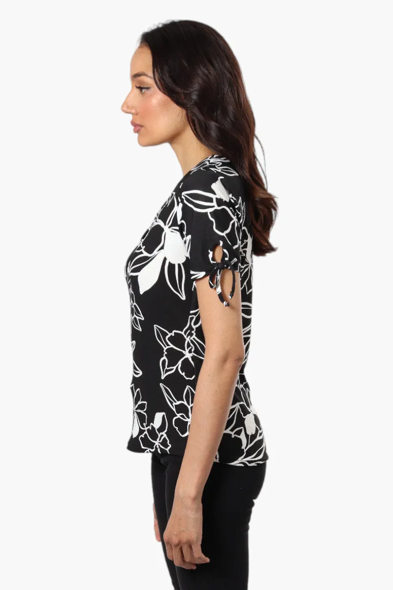 Majora Floral Front Tie Short Sleeve Shirt - Black