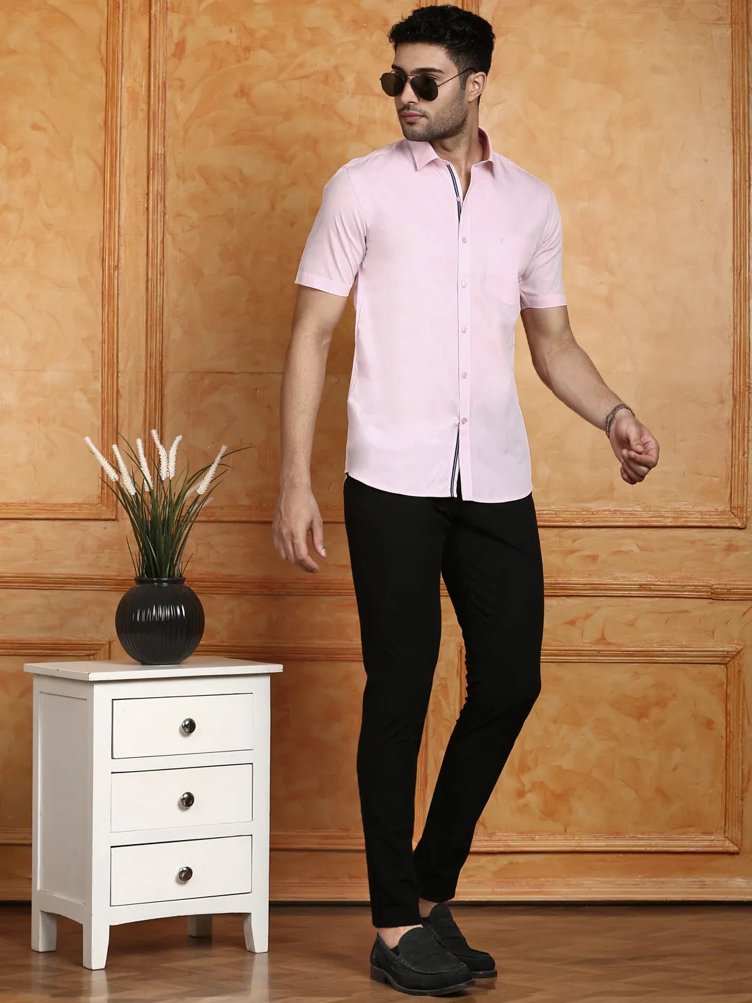 Men 100% Cotton Shirt Light Pink G115