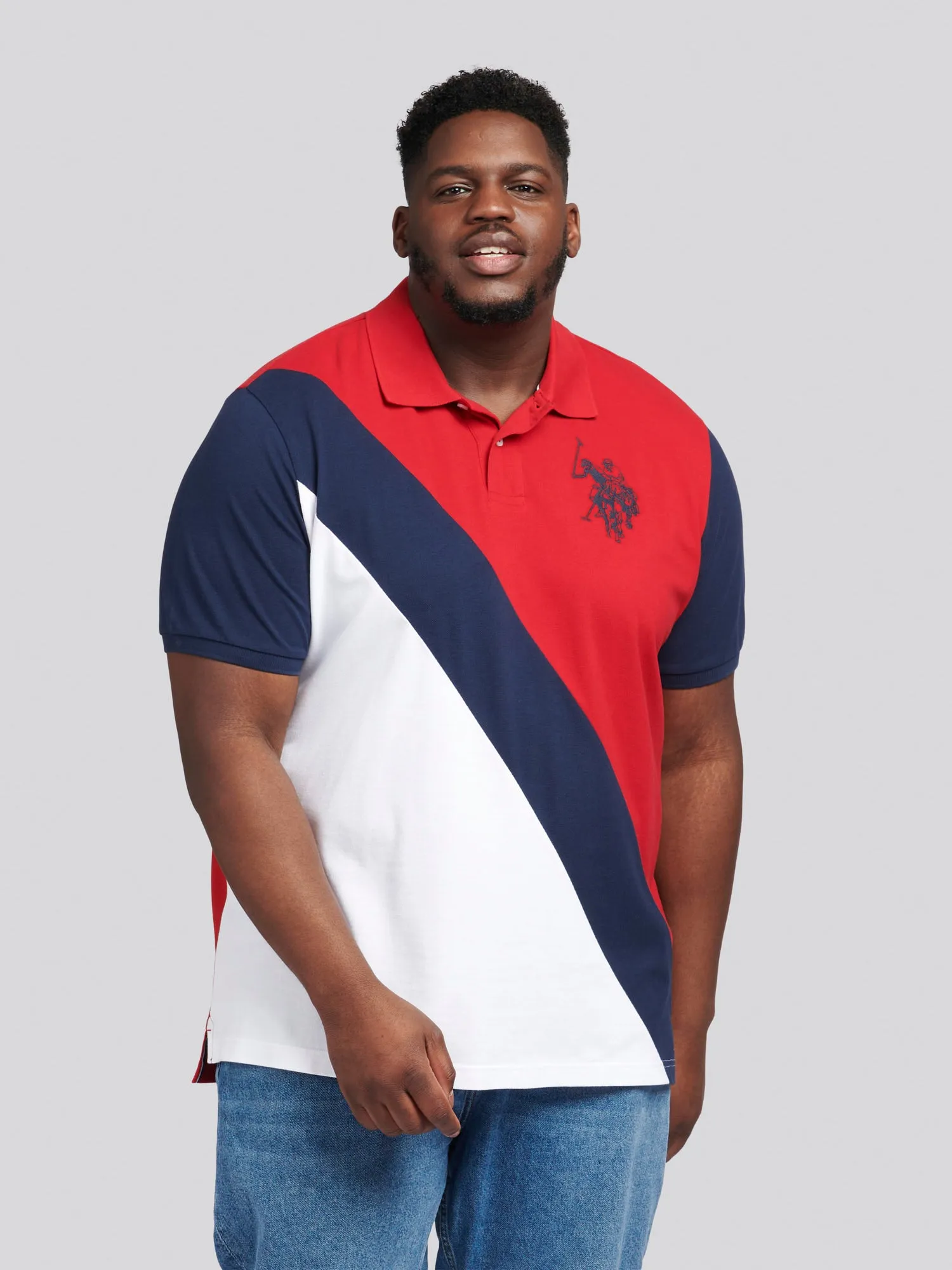 Mens Big & Tall Angled Cut & Sew Polo Shirt in Haute Red