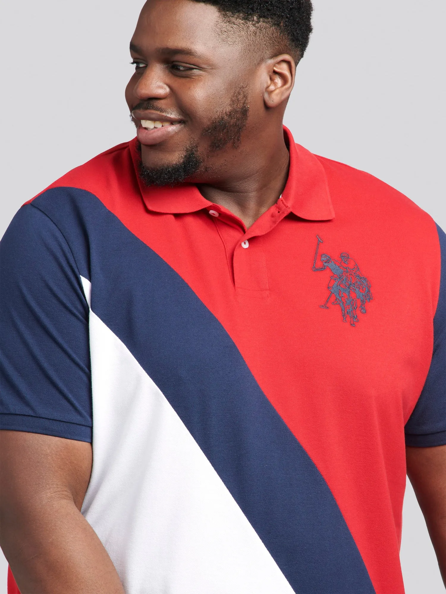 Mens Big & Tall Angled Cut & Sew Polo Shirt in Haute Red