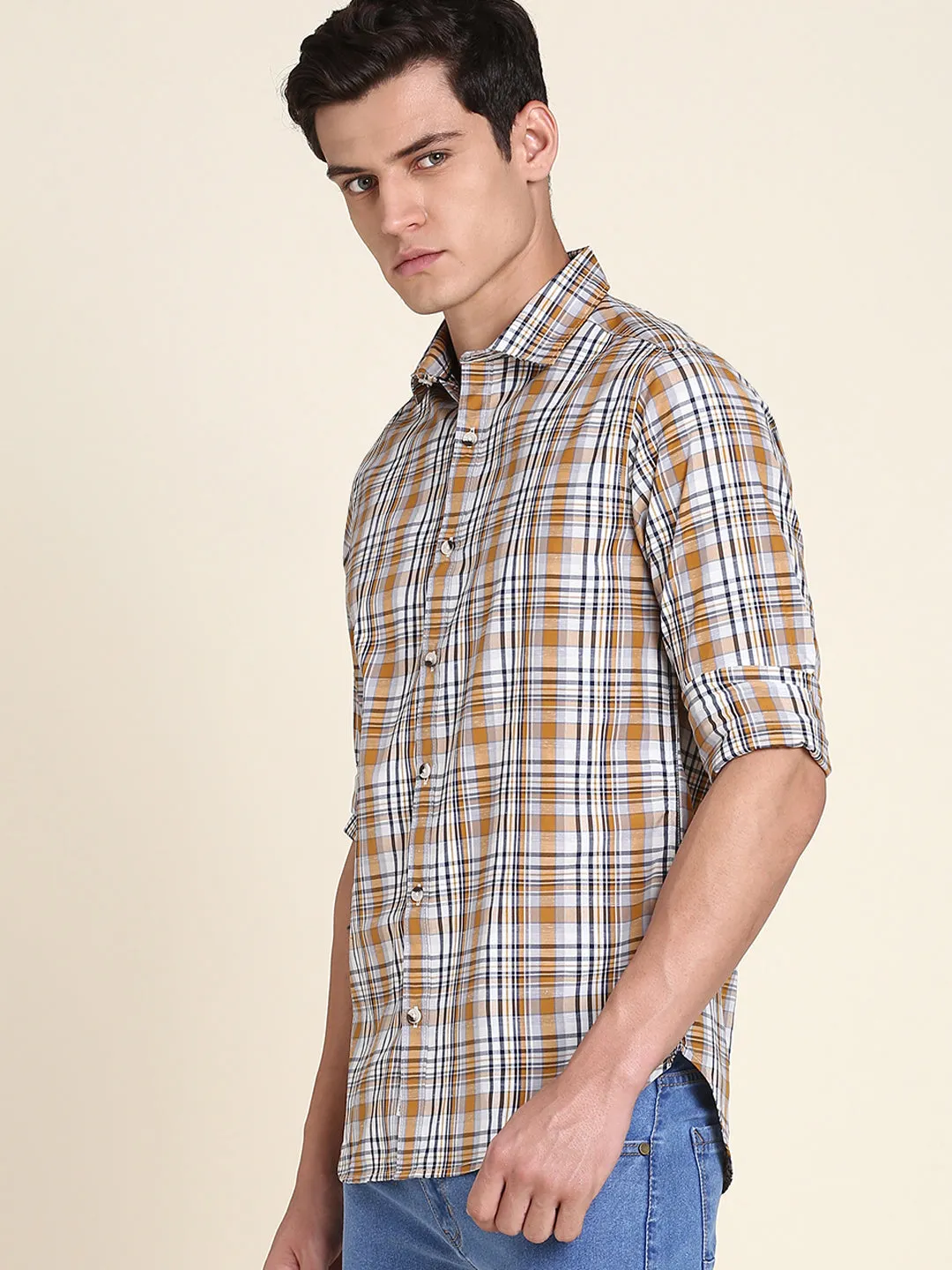 Men's Mustard Checkered Shirts