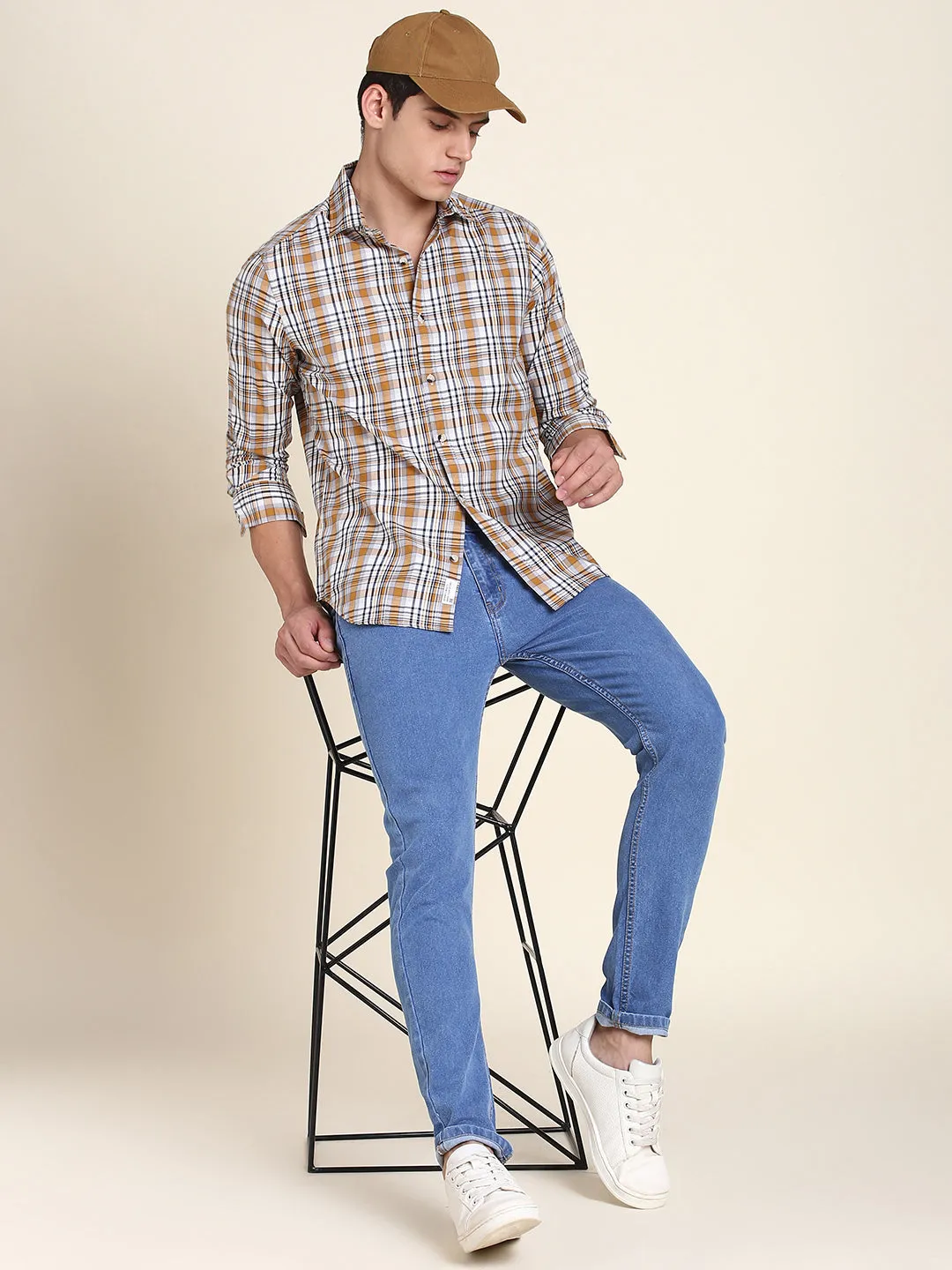 Men's Mustard Checkered Shirts