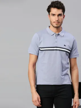 Men's Pure Cotton Striped Half Sleeves Polo T-Shirt (Light Blue)