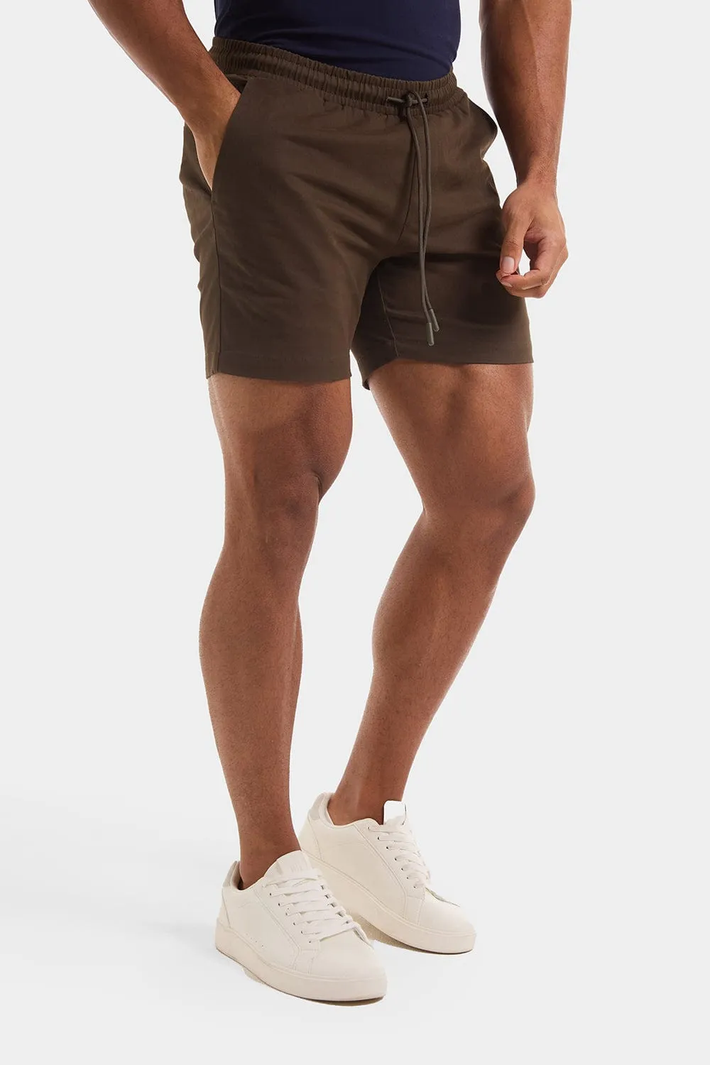 Muscle Fit Drawstring Chino Short - Shorter Length in Khaki