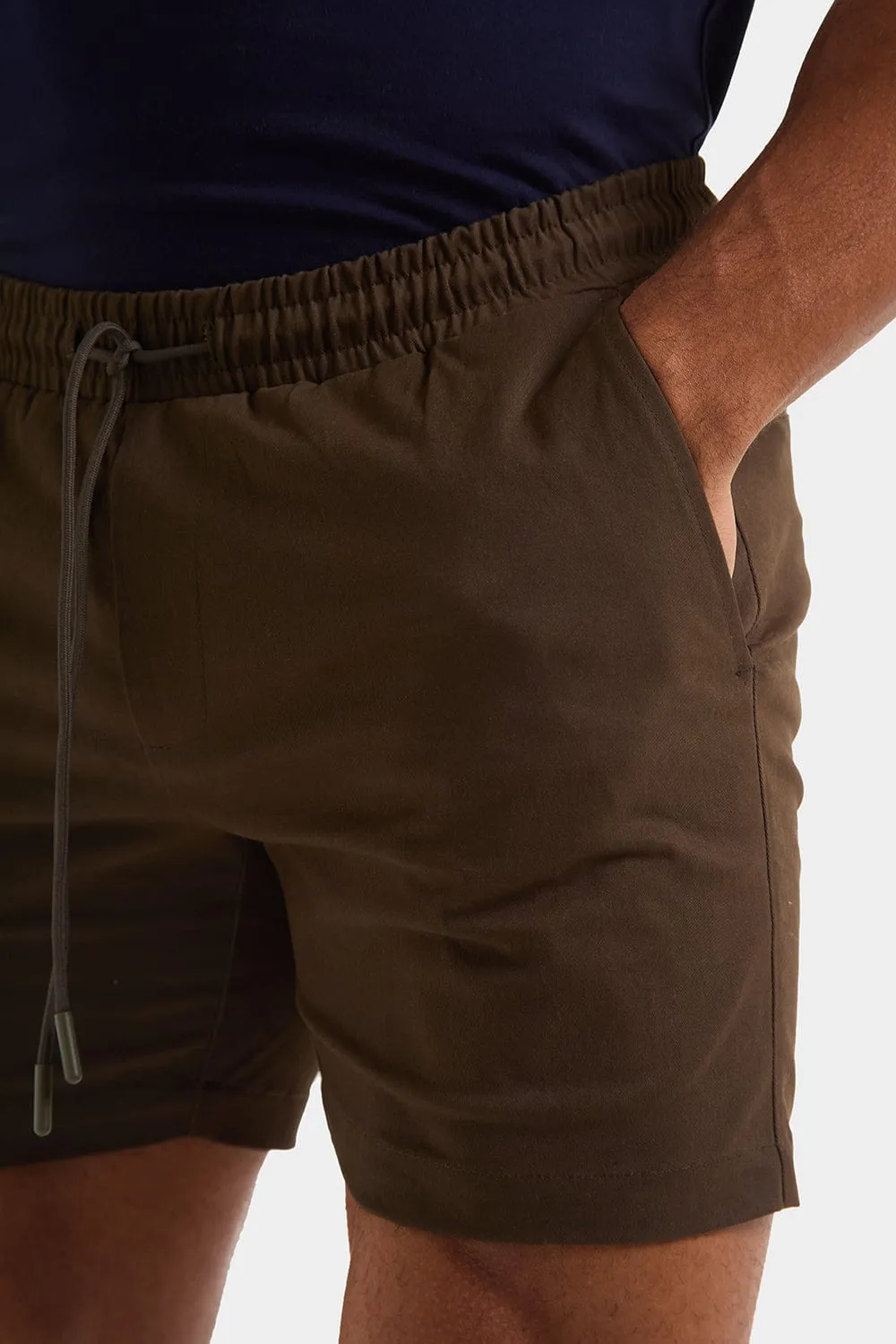 Muscle Fit Drawstring Chino Short - Shorter Length in Khaki