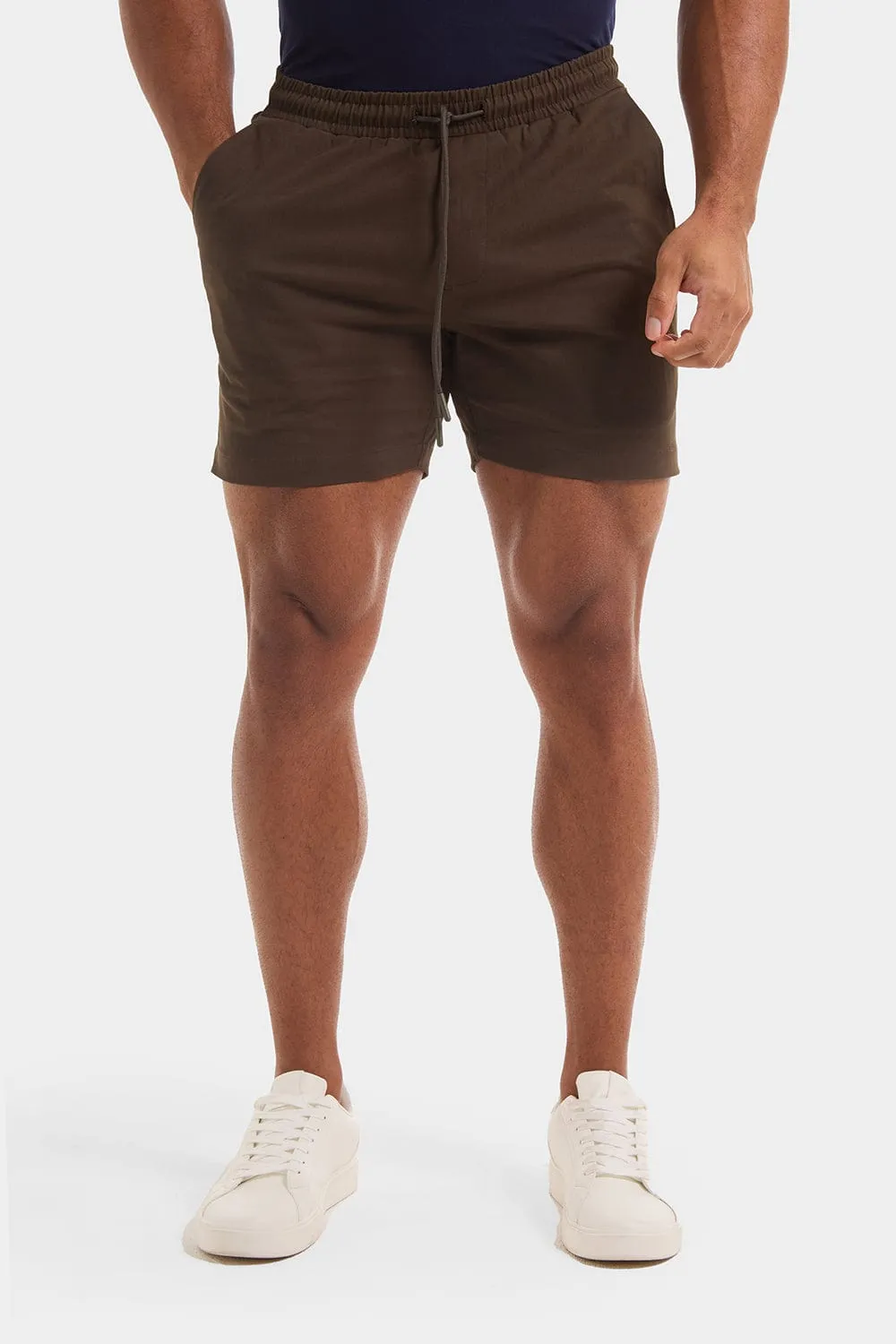 Muscle Fit Drawstring Chino Short - Shorter Length in Khaki