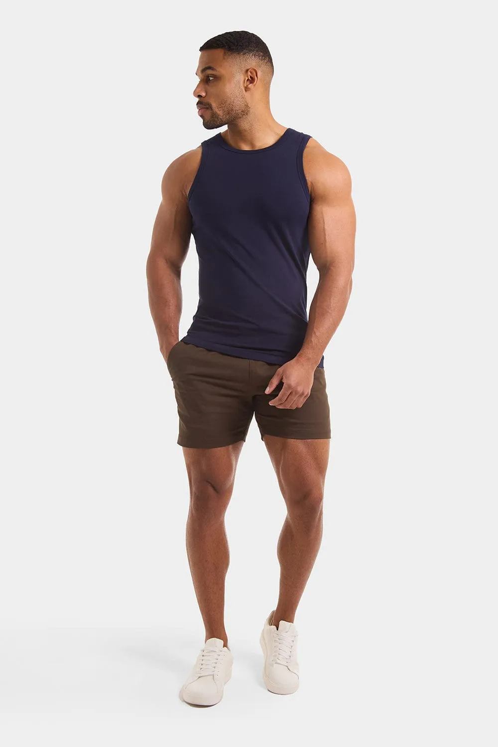 Muscle Fit Drawstring Chino Short - Shorter Length in Khaki