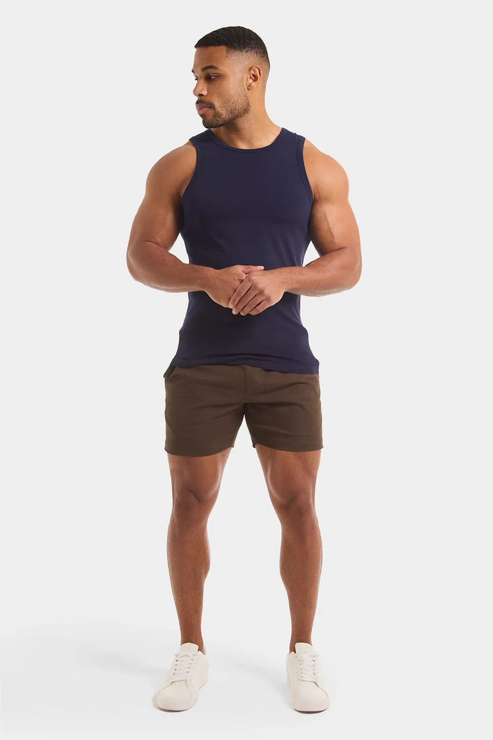 Muscle Fit Drawstring Chino Short - Shorter Length in Khaki