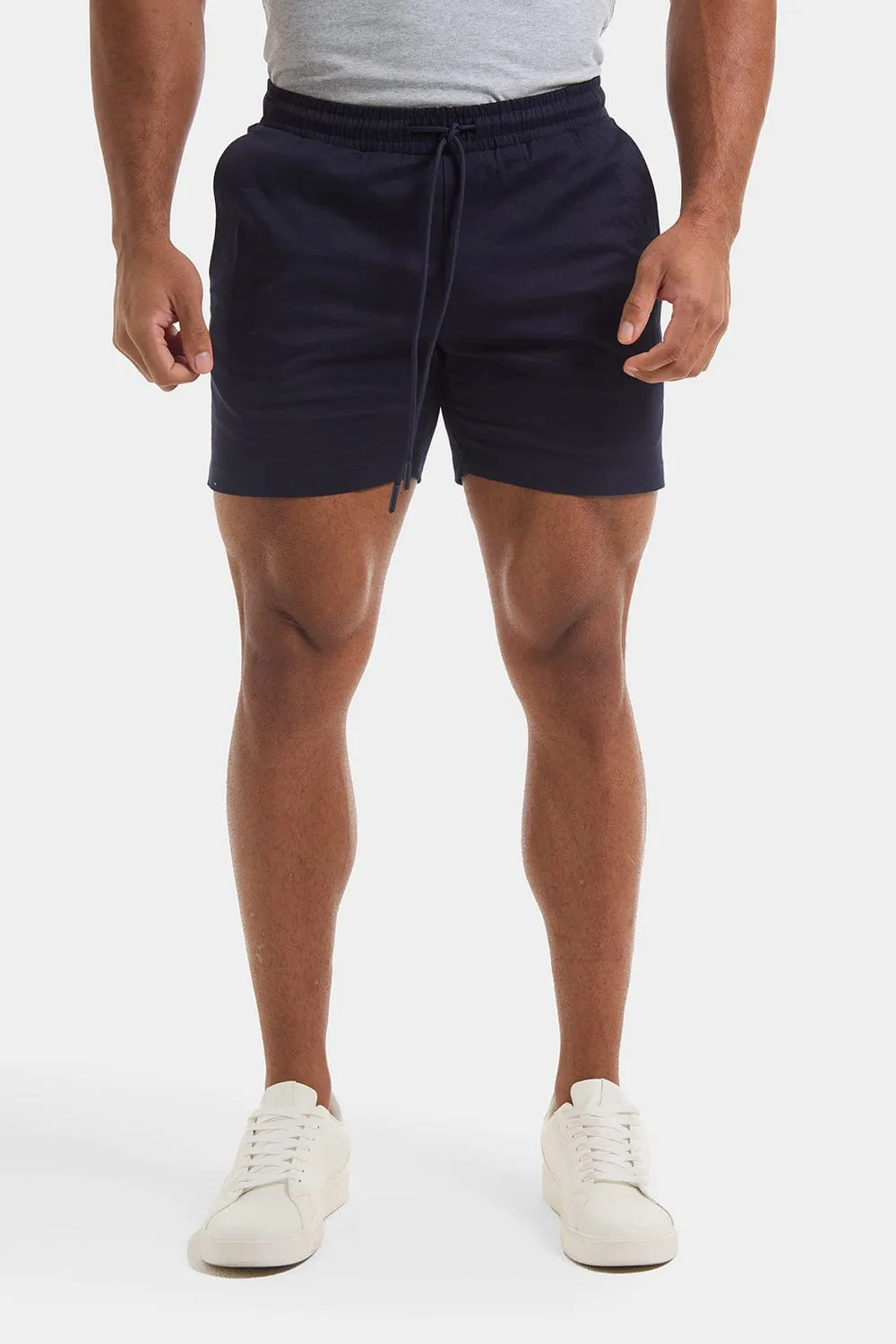 Muscle Fit Drawstring Chino Short - Shorter Length in Navy