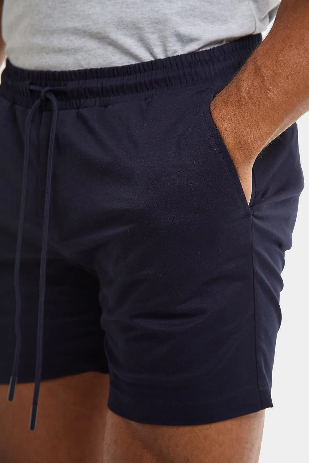 Muscle Fit Drawstring Chino Short - Shorter Length in Navy