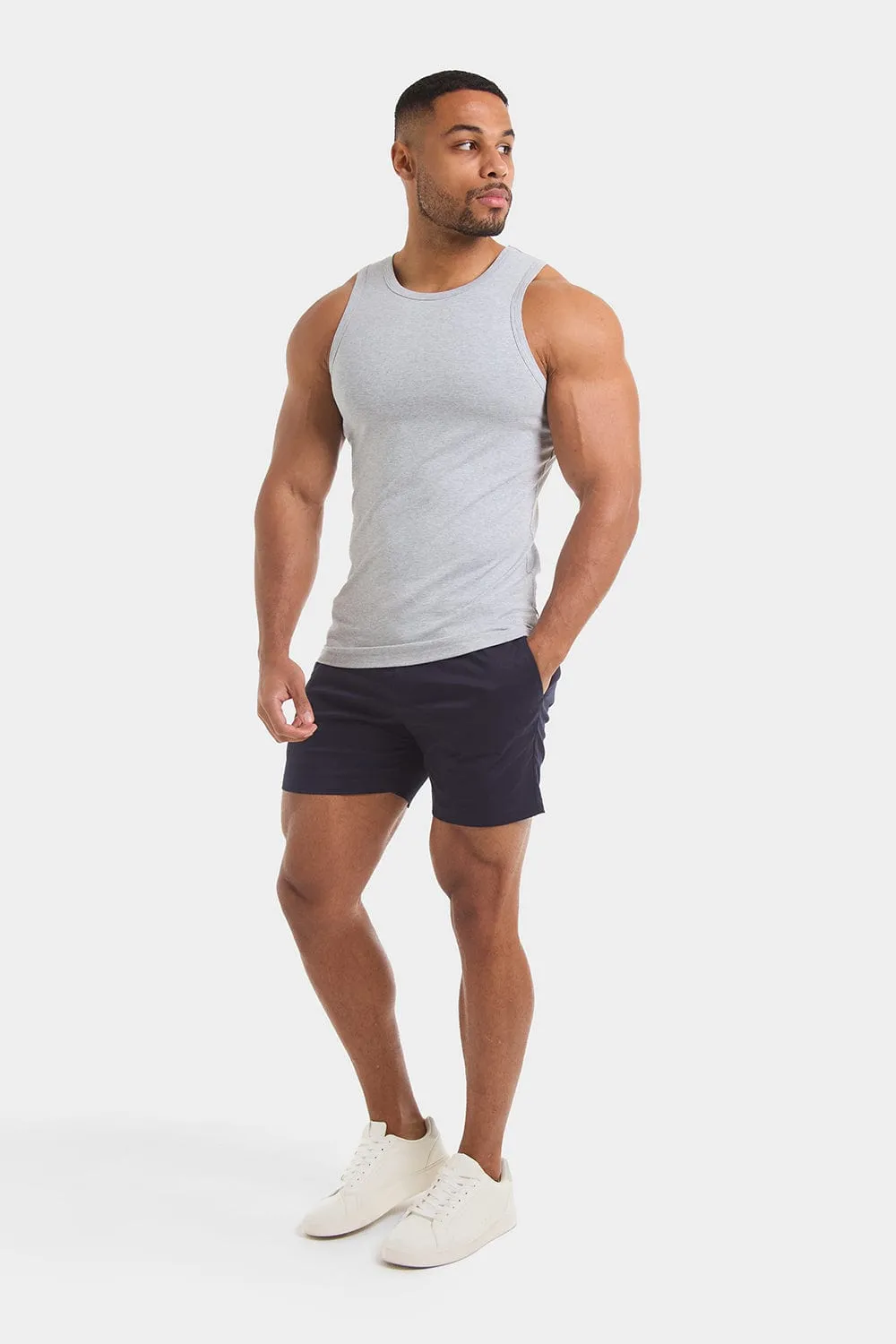 Muscle Fit Drawstring Chino Short - Shorter Length in Navy