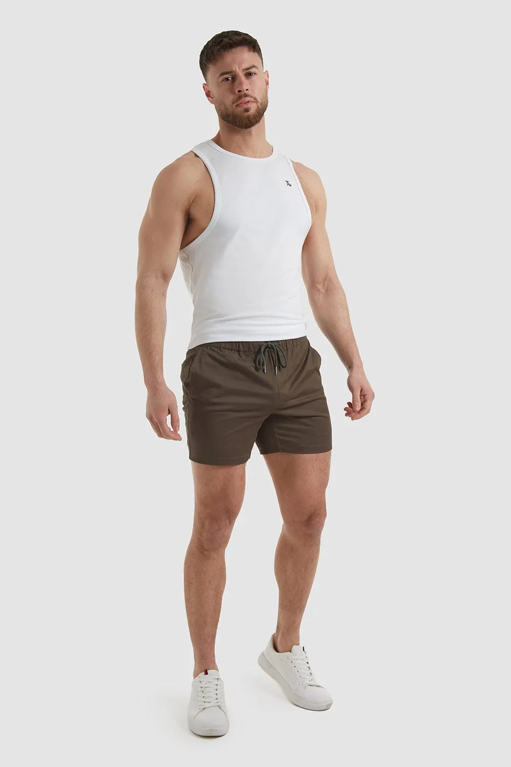 Muscle Fit Drawstring Chino Shorts in Khaki