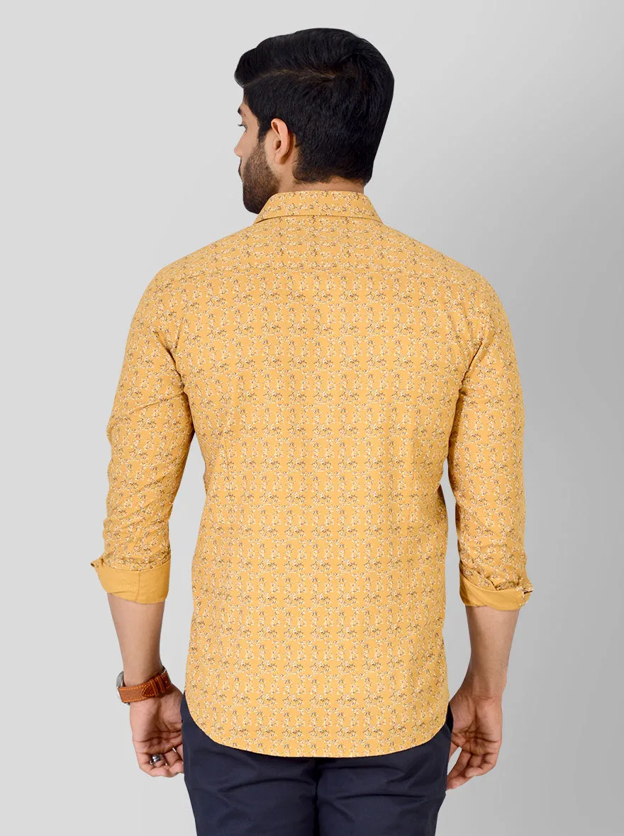 Mustard Brown Printed Smart Fit Casual Shirt | Greenfibre