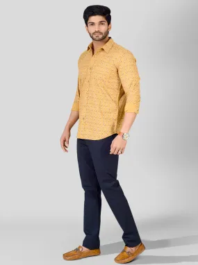 Mustard Brown Printed Smart Fit Casual Shirt | Greenfibre