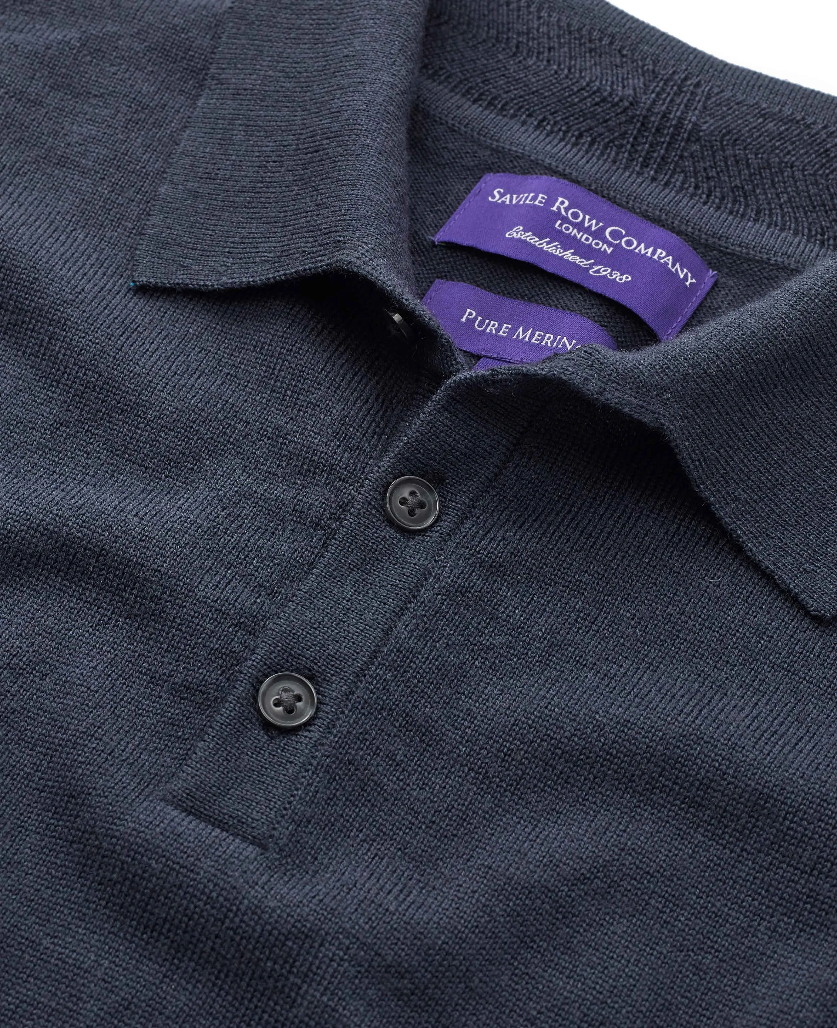 Navy Merino Wool Knitted Polo Shirt