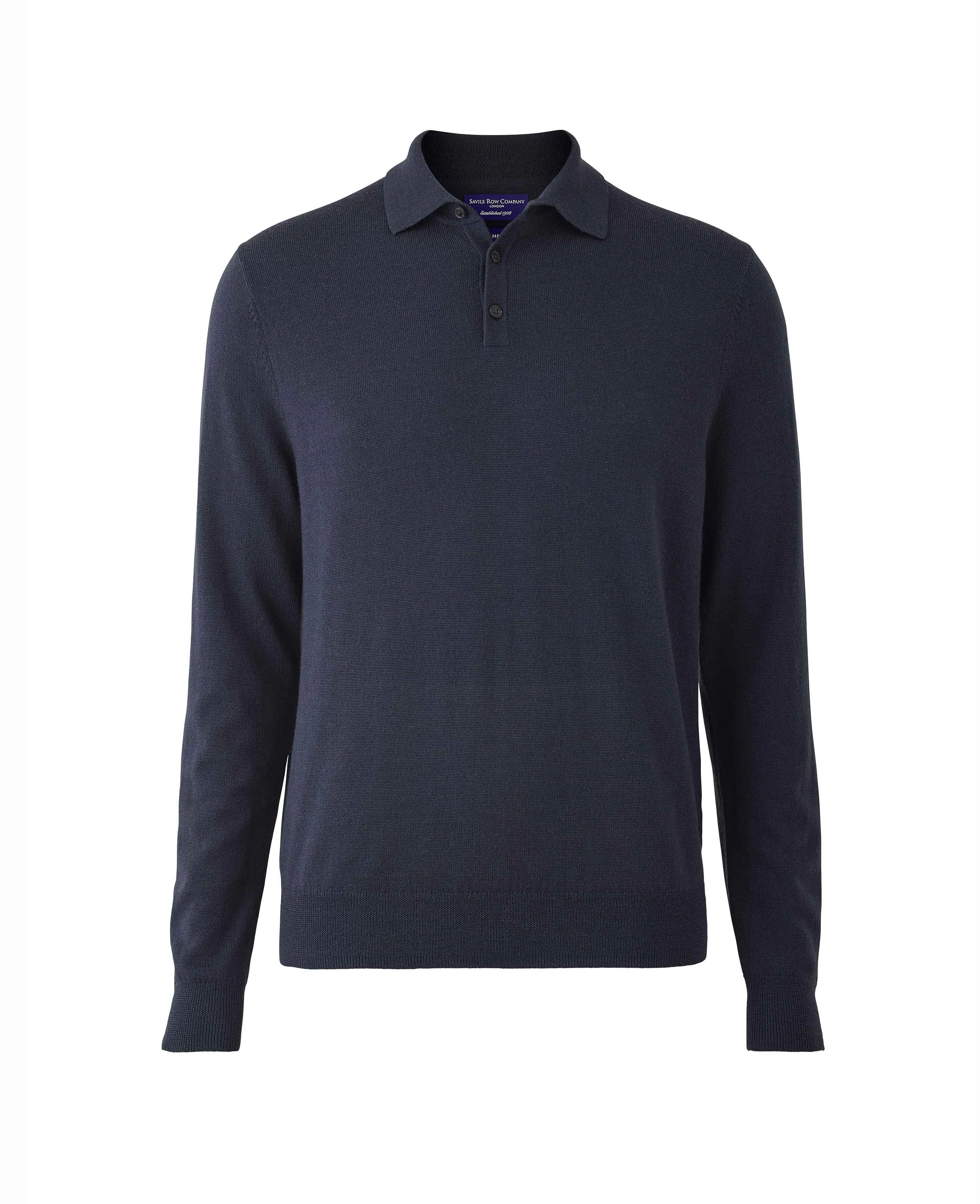 Navy Merino Wool Knitted Polo Shirt