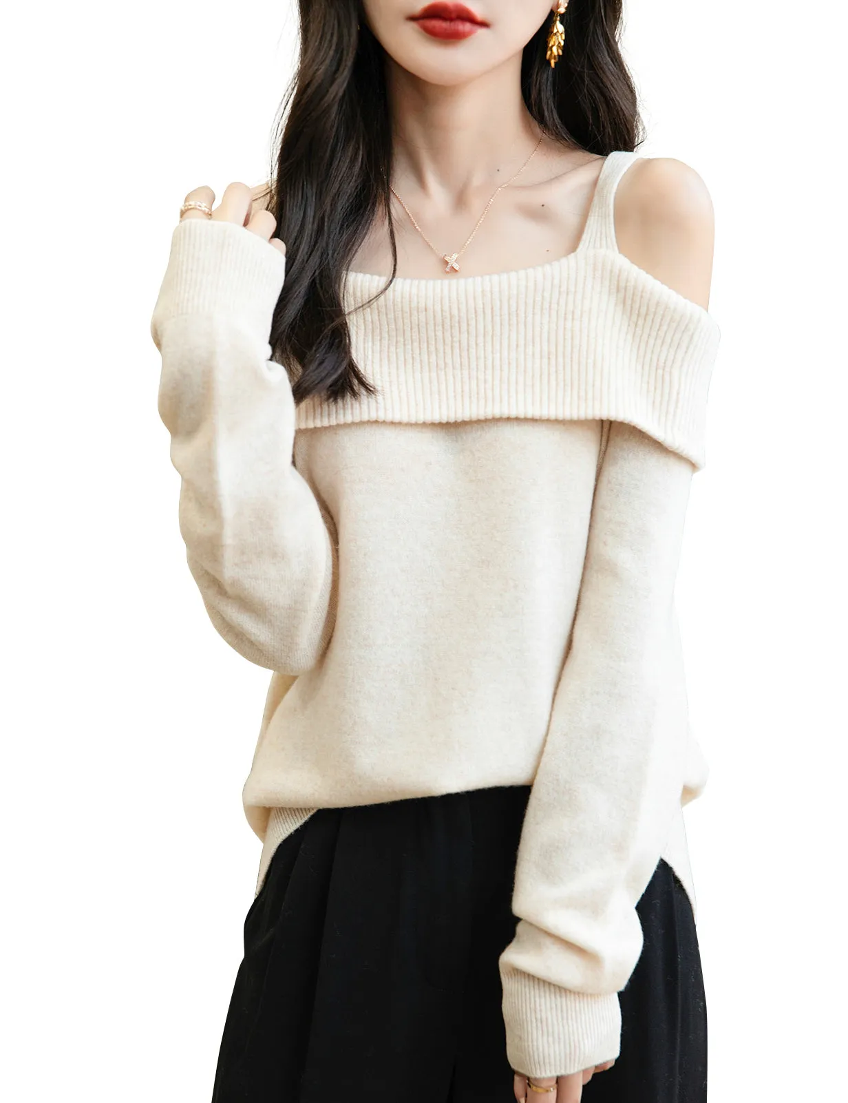 Nicole Woman Off Shoulder Long Sleeve Sweater