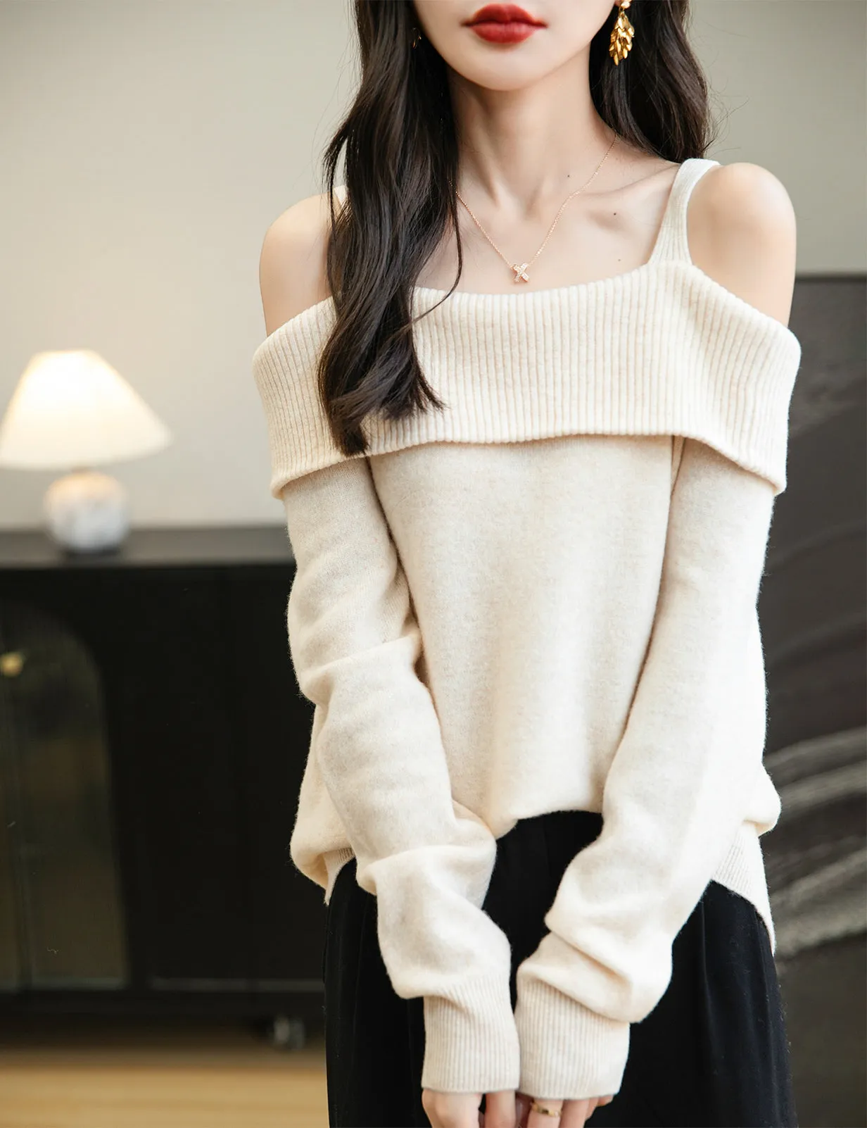 Nicole Woman Off Shoulder Long Sleeve Sweater