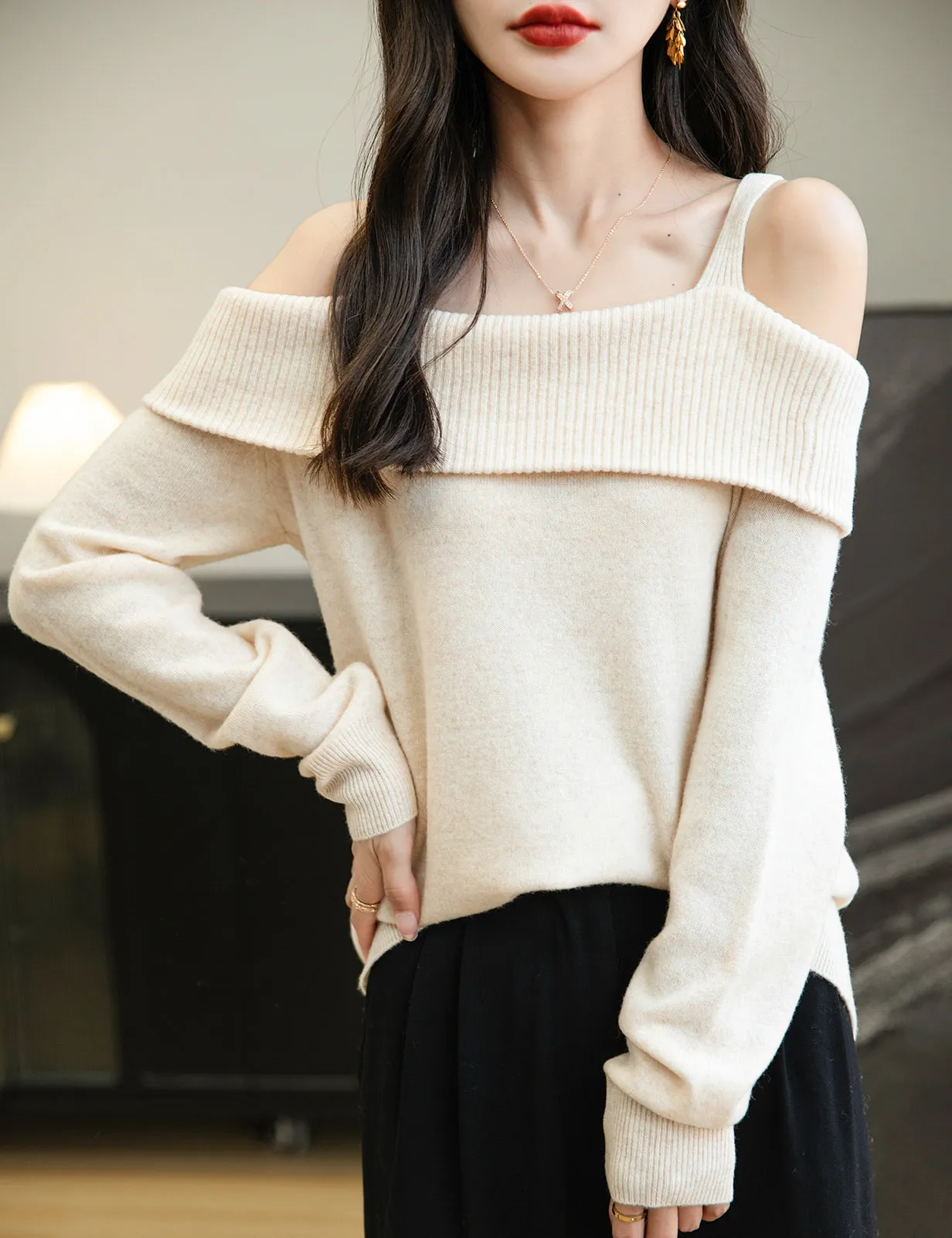 Nicole Woman Off Shoulder Long Sleeve Sweater