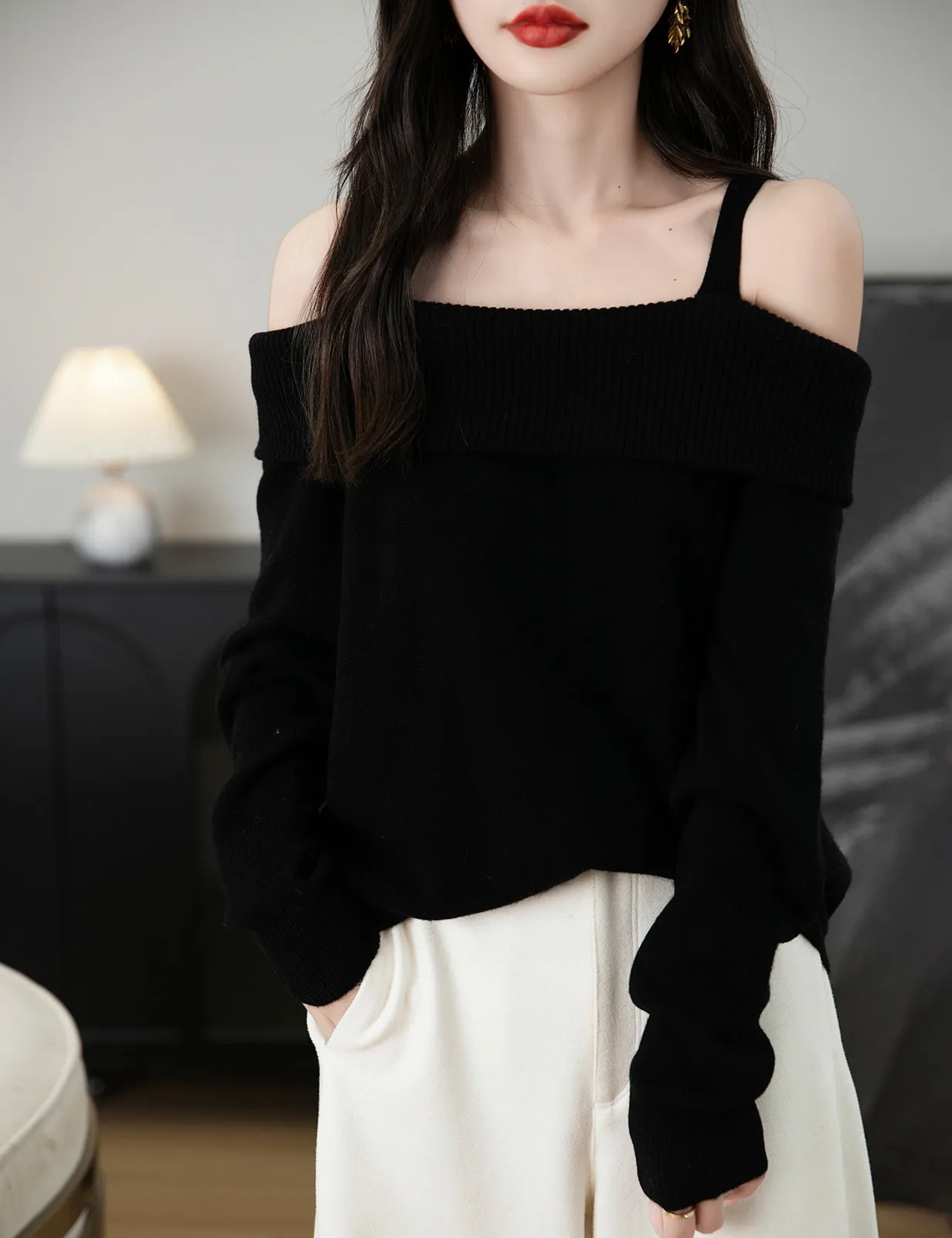 Nicole Woman Off Shoulder Long Sleeve Sweater