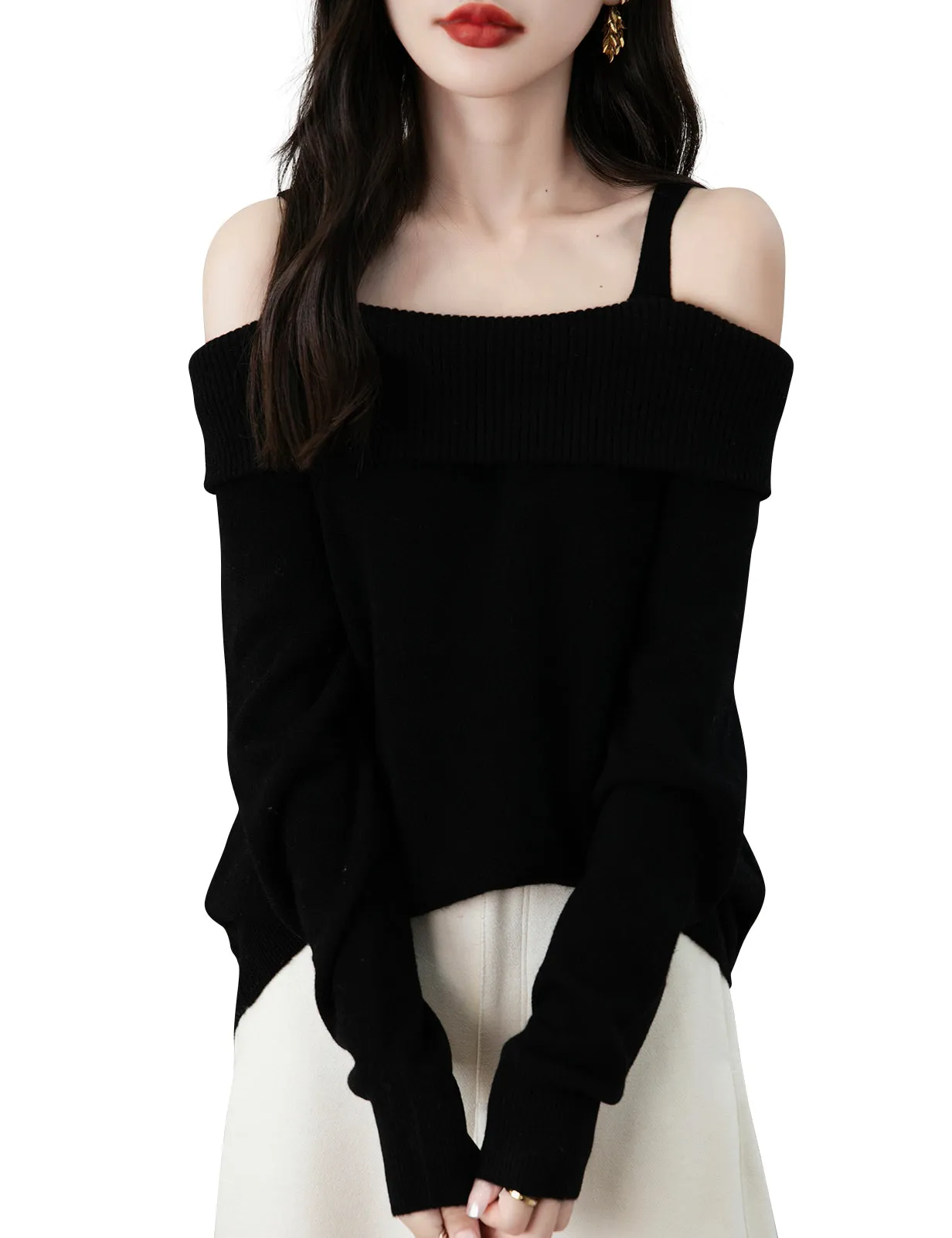 Nicole Woman Off Shoulder Long Sleeve Sweater